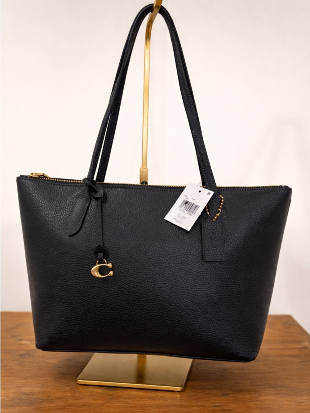 Coach Bella Black Pebbled Leather Structured Zip Tote Luxury Designer Work Bag - Picture 2 of 10